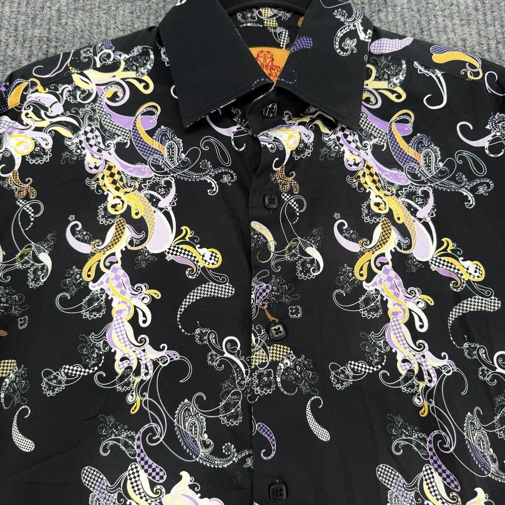 R Lewis Mens Paisley Button Up Shirt Black Purple Yellow Medium‎